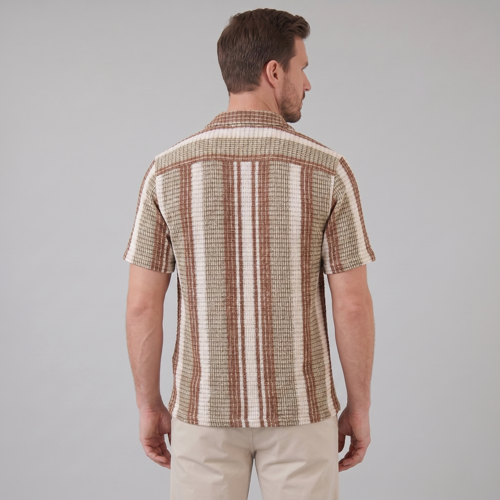 Mens Striped Shirt Short Sleeve Two Color Eight Size