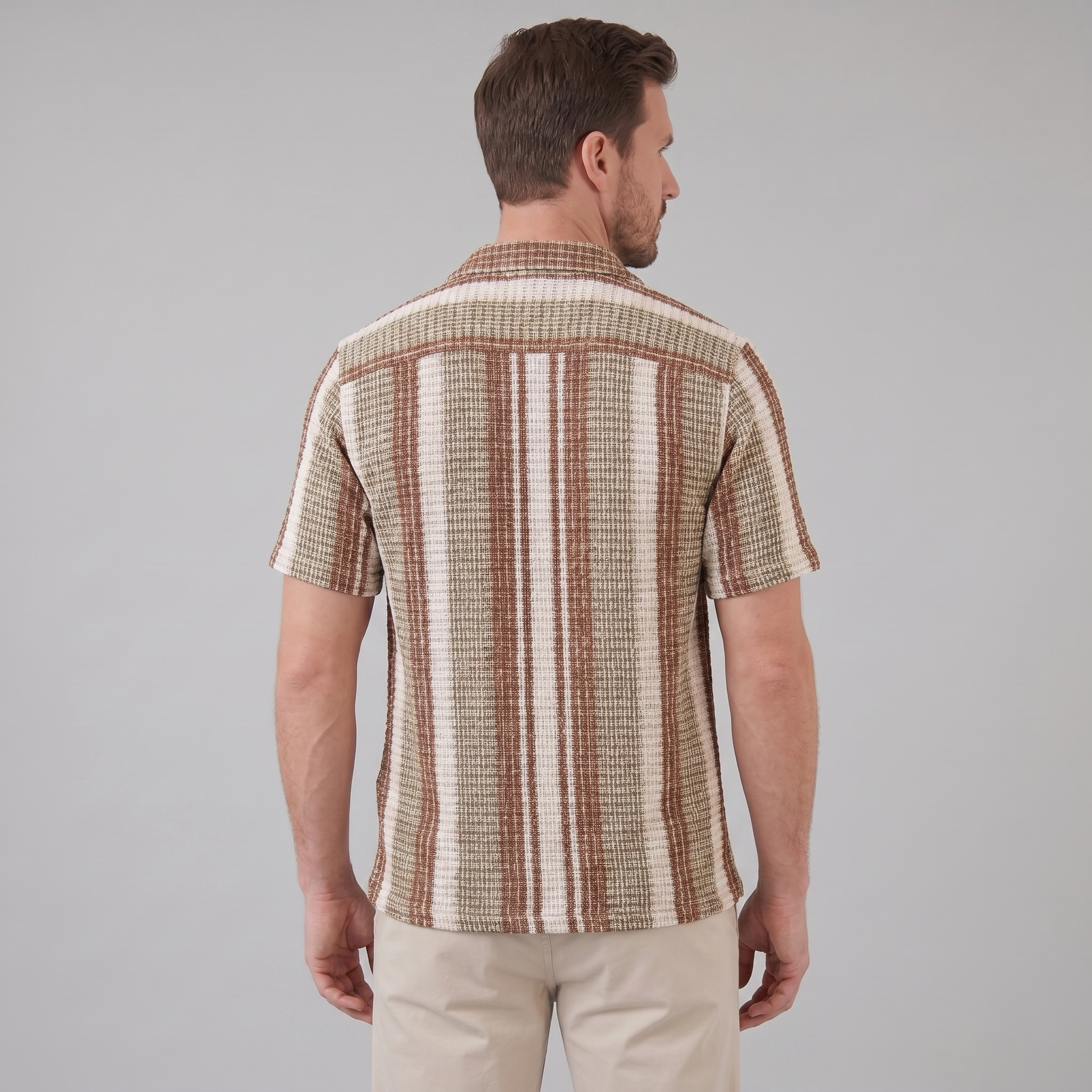 Mens Striped Shirt Short Sleeve Two Color Eight Size