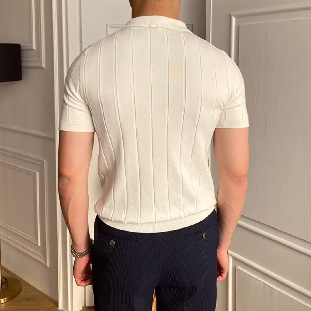 Mens Ribbed Cotton Knit Polo