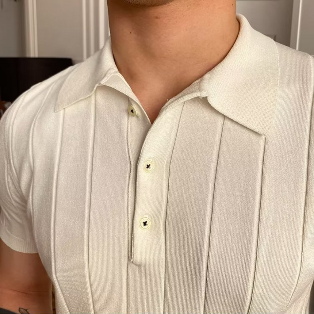 Mens Ribbed Cotton Knit Polo