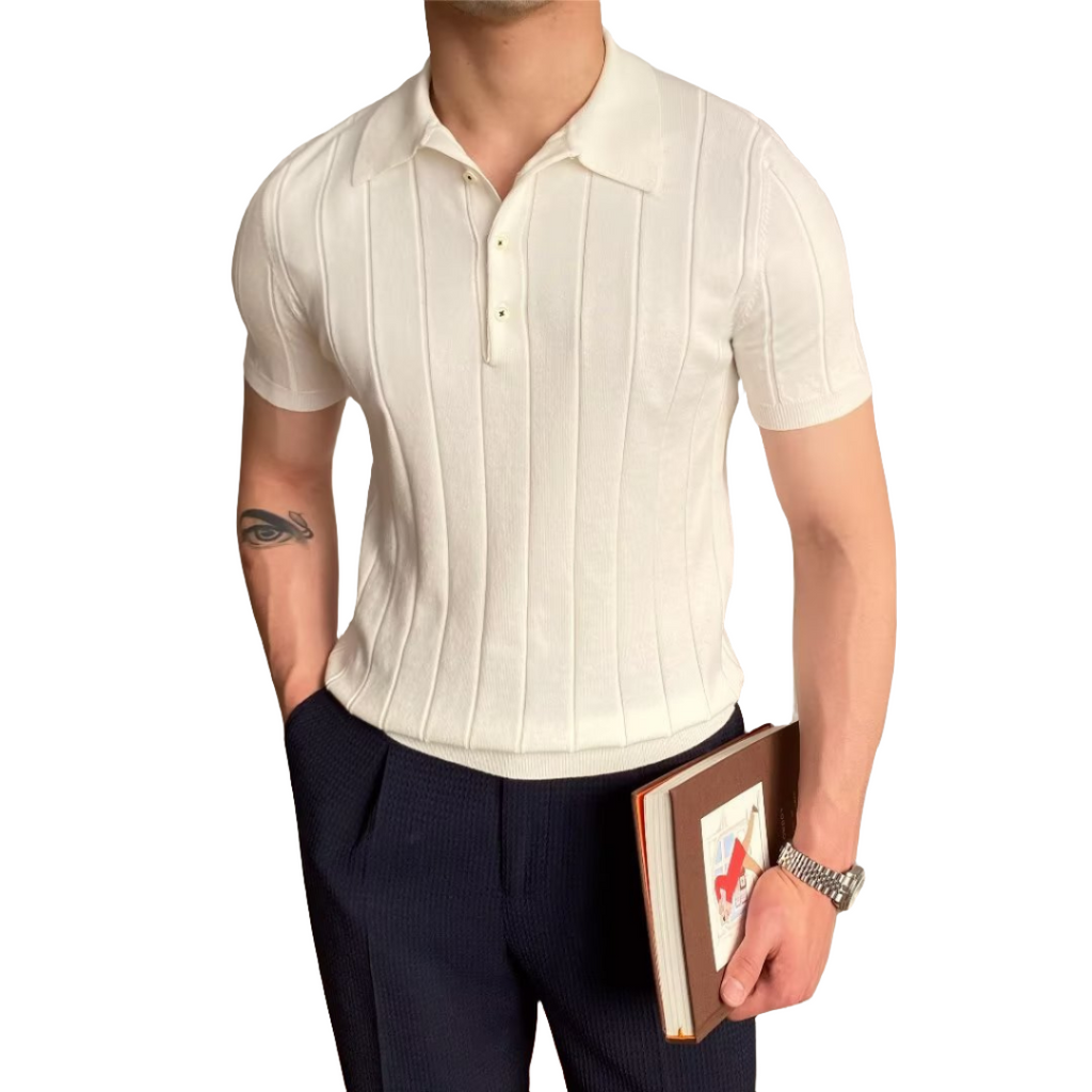 Mens Ribbed Cotton Knit Polo