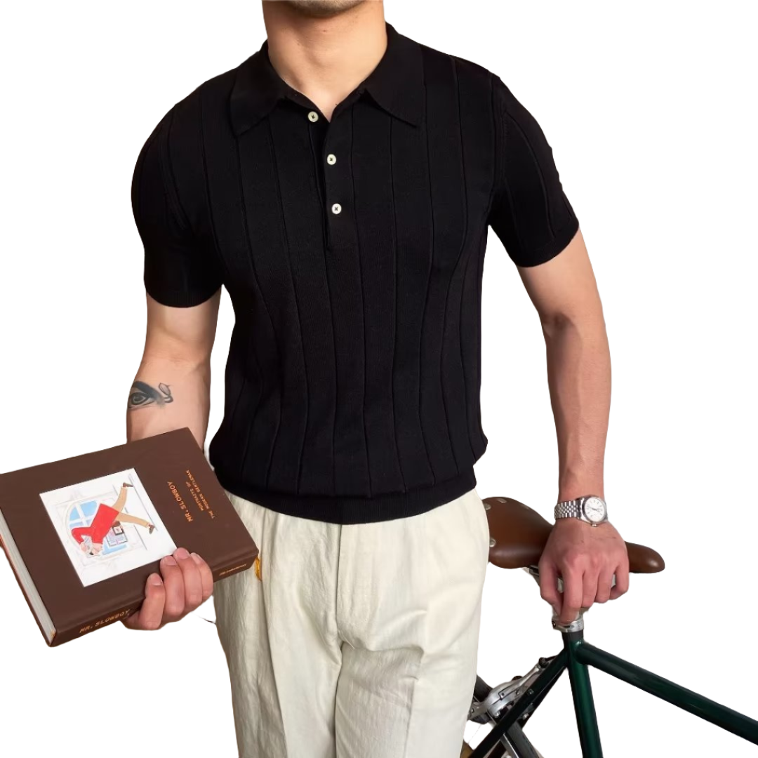 Mens Ribbed Cotton Knit Polo