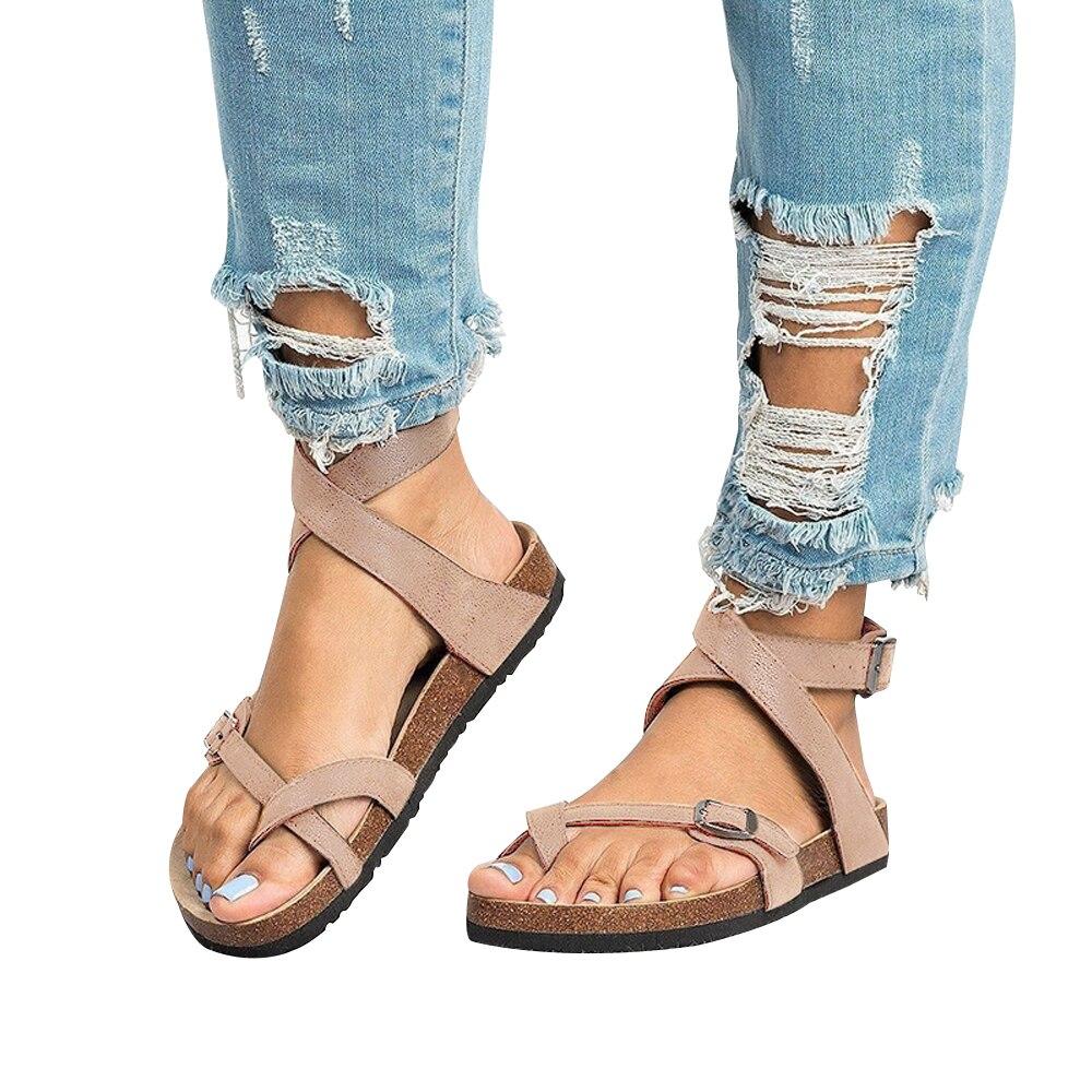 Leather Roman Flat Sandals Buckle