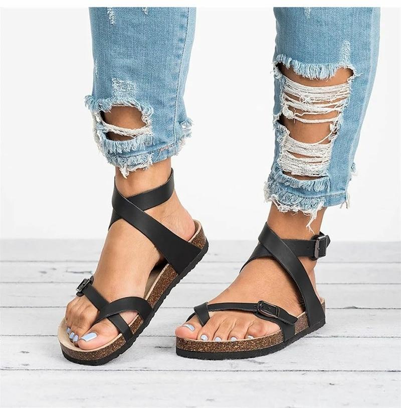 Leather Roman Flat Sandals Buckle