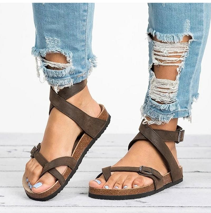 Leather Roman Flat Sandals Buckle