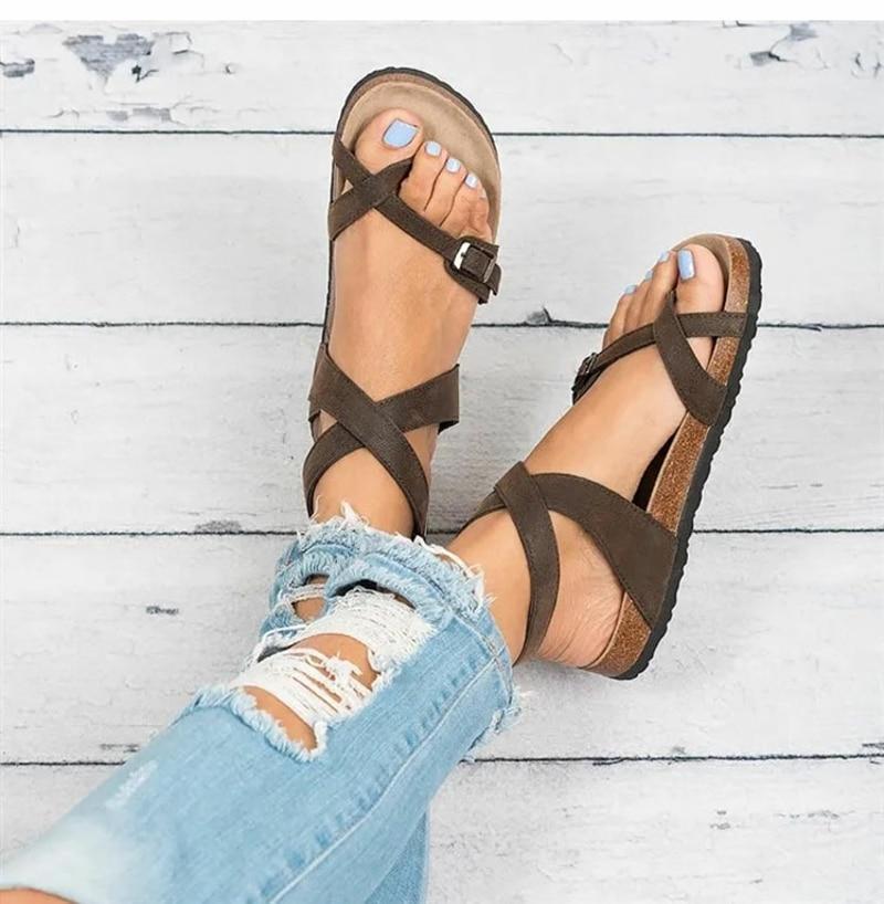 Leather Roman Flat Sandals Buckle