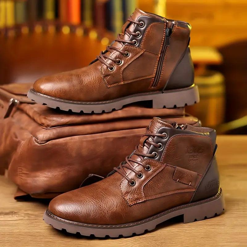 Leather Zip Dress Boots Full Grain Round Toe Men's