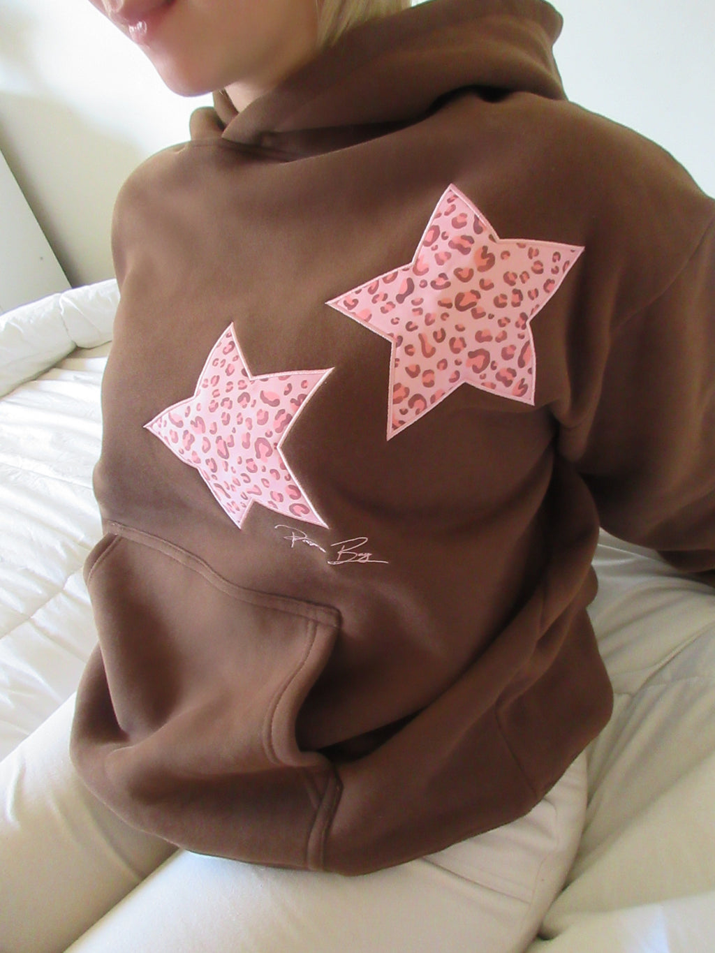 Leopard Star Hoodie Satin Patch Embroidered Cocoa Brown
