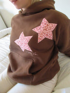 Leopard Star Hoodie Satin Patch Embroidered Cocoa Brown