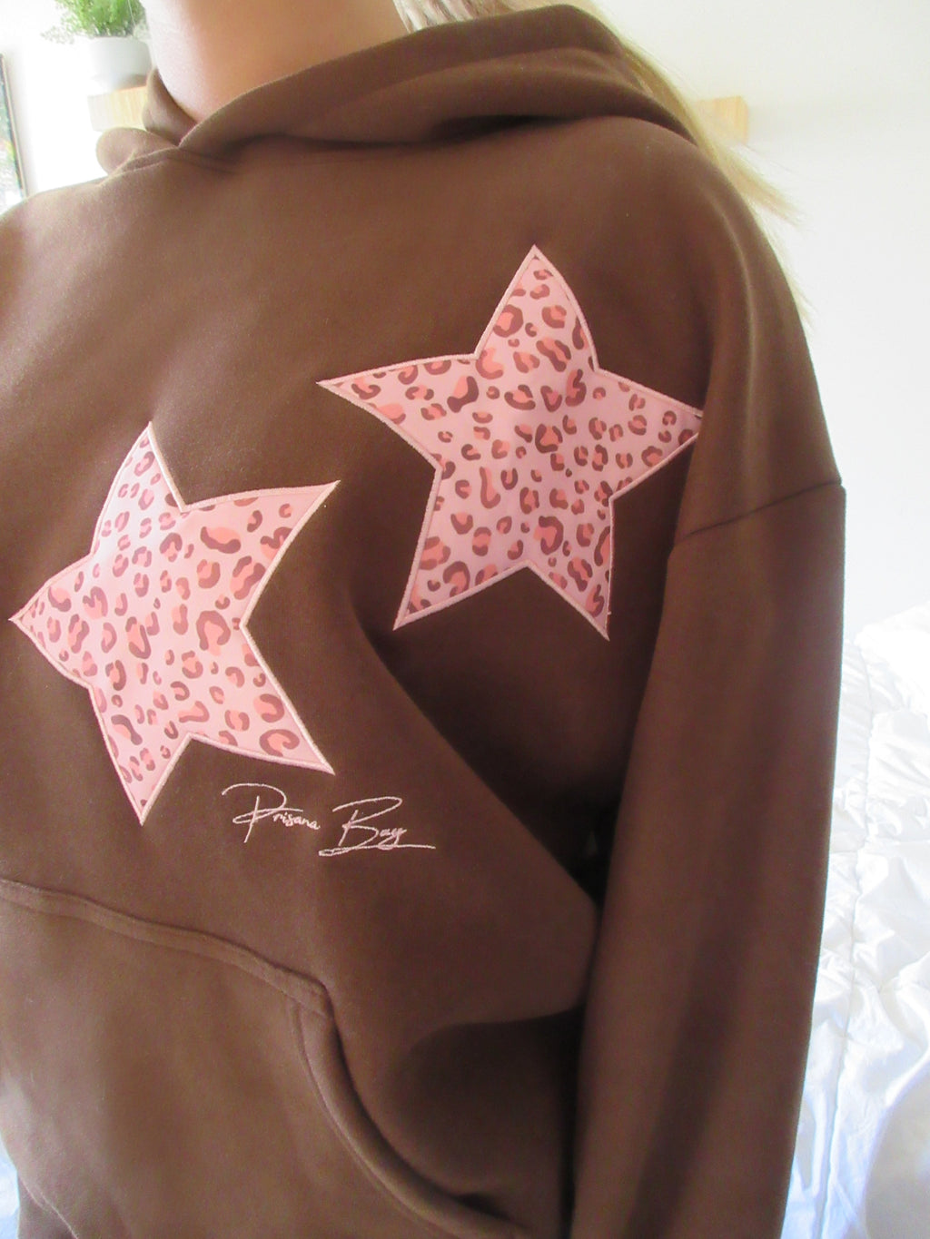 Leopard Star Hoodie Satin Patch Embroidered Cocoa Brown