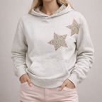 Leopard Star Hoodie Applique Lined Hood Luxe Soft Fleece