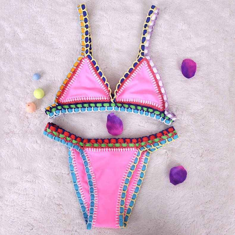 Womens Boho Crochet Bikini Set Stretch Top Four Color