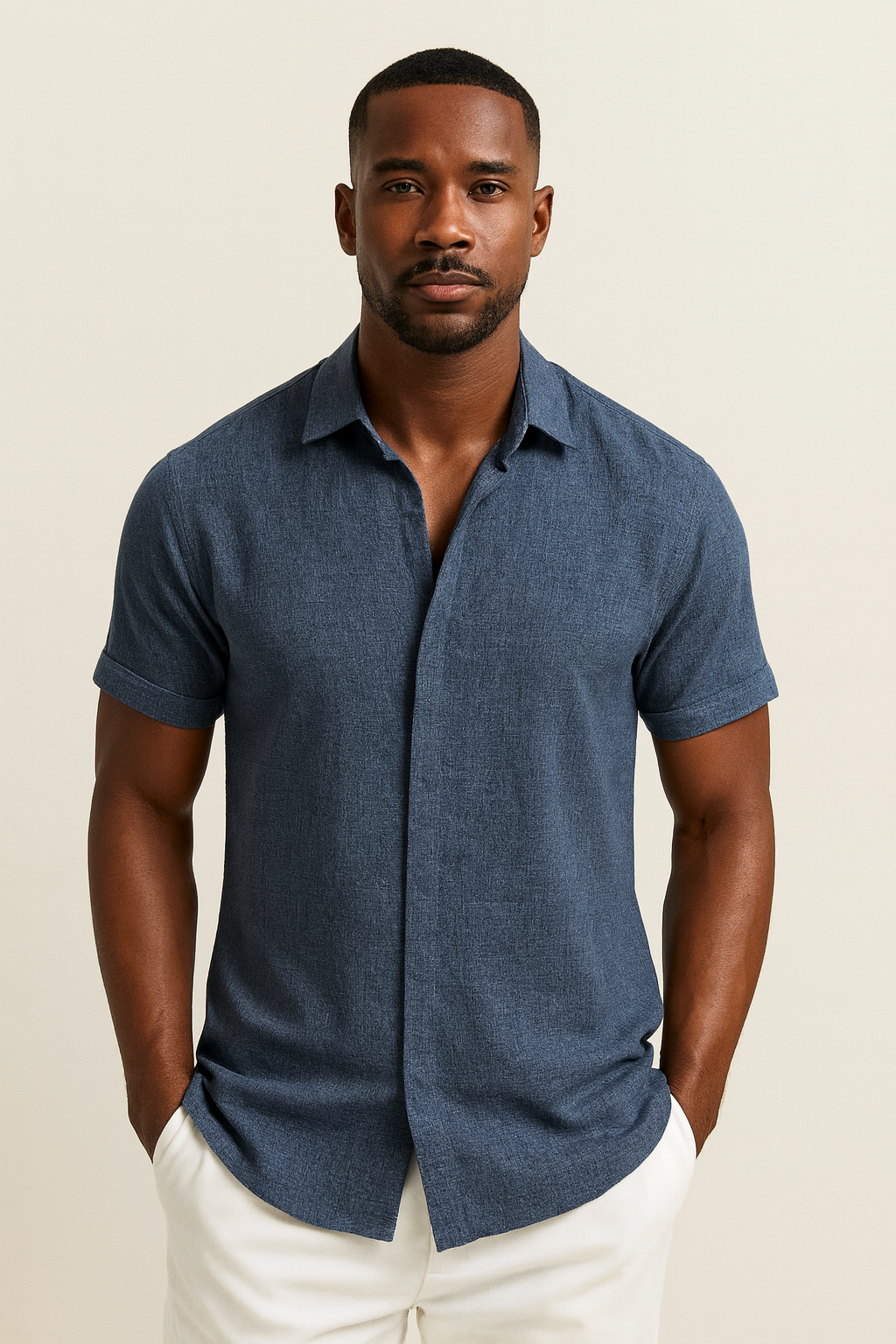 Mens Linen Shirt Long Sleeve Classic Collar Five Color