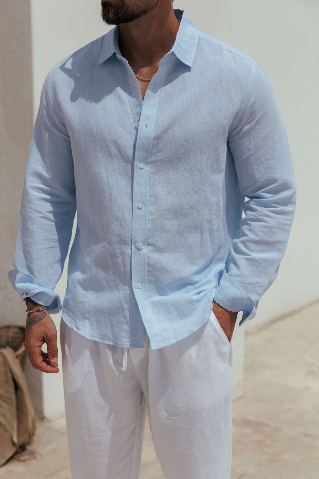 Mens Linen Shirt Long Sleeve Summer Four Size