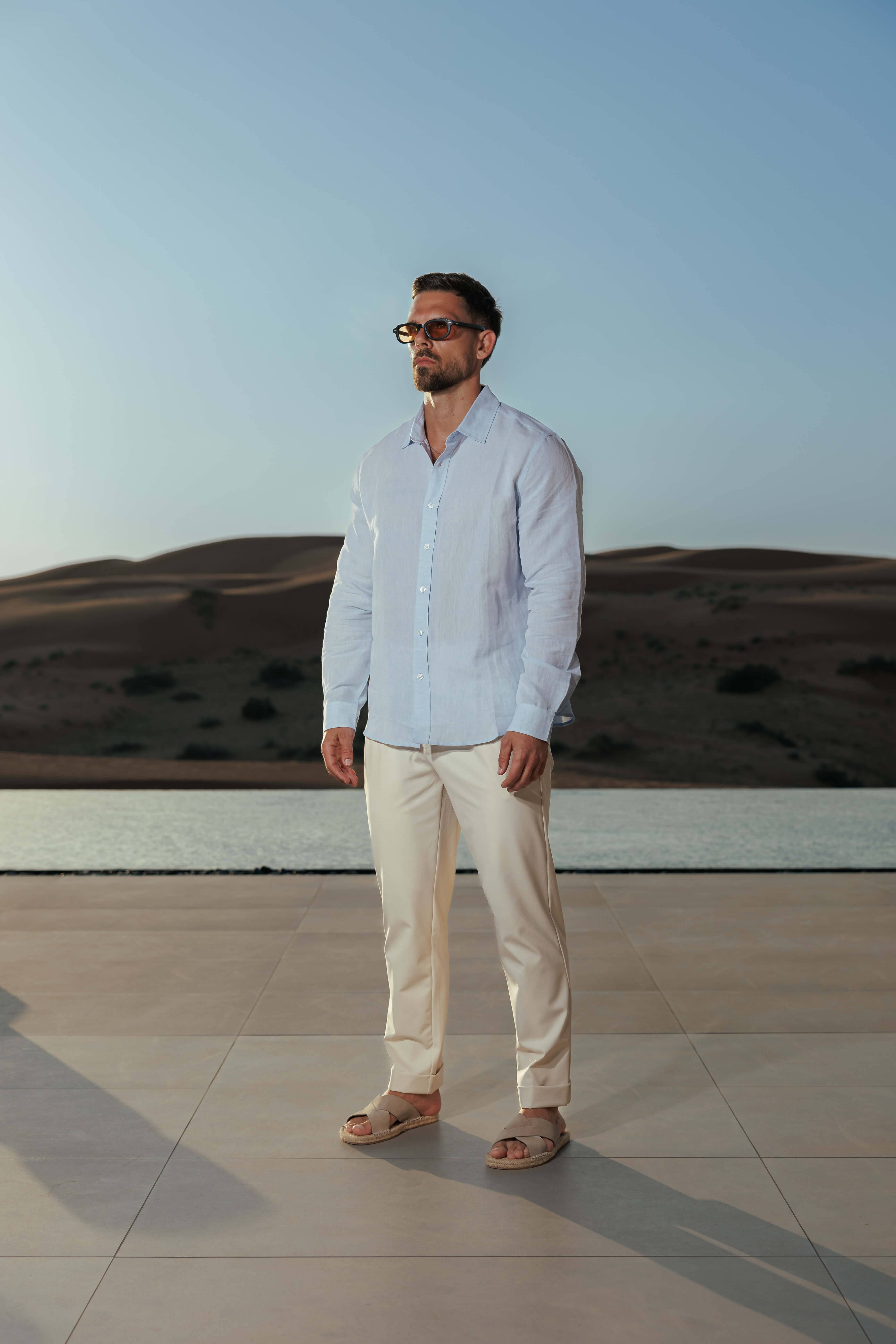 Mens Linen Shirt Long Sleeve Summer Four Size
