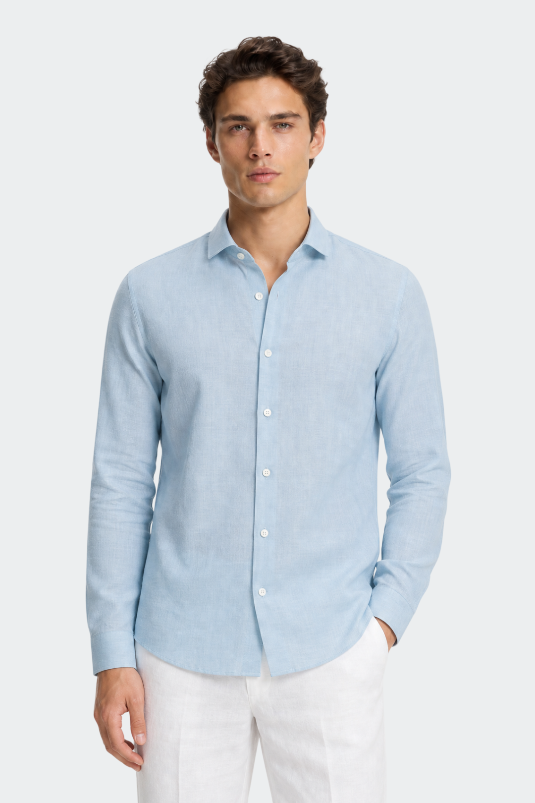 Mens Linen Shirt Spread Collar Relaxed Fit Five Color
