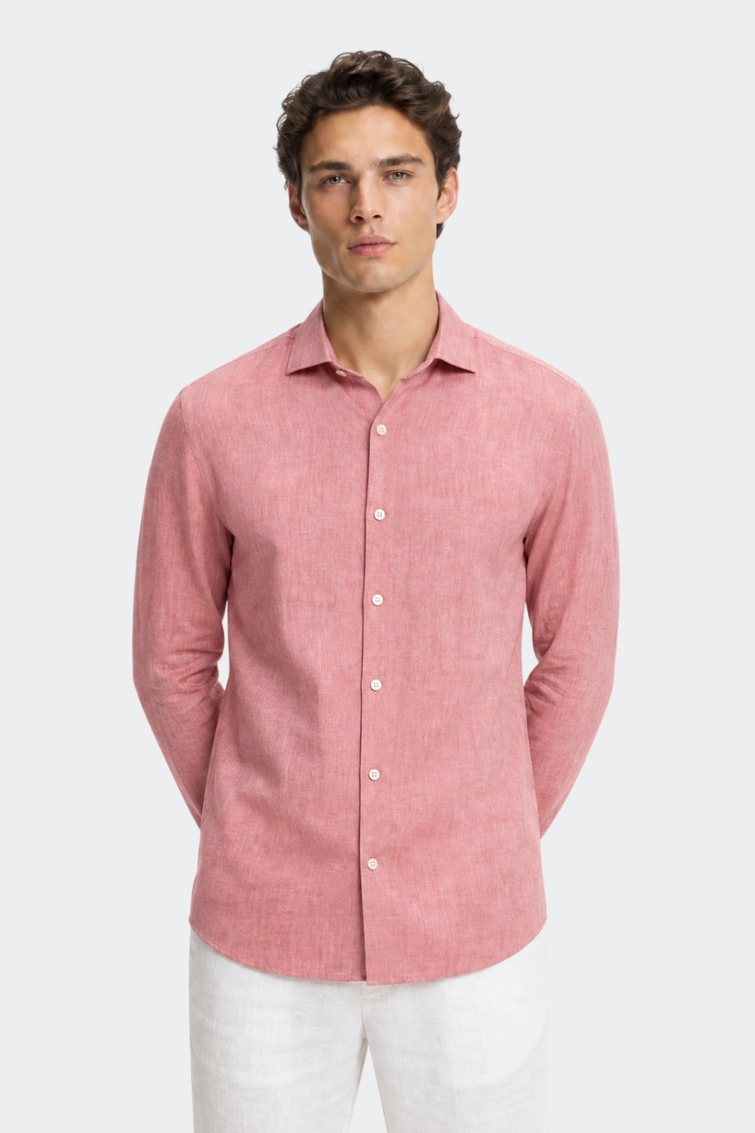 Mens Linen Shirt Spread Collar Relaxed Fit Five Color