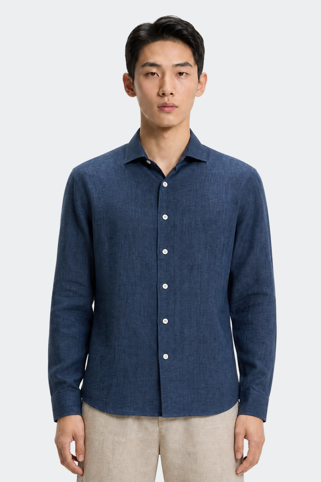 Mens Linen Shirt Spread Collar Relaxed Fit Five Color