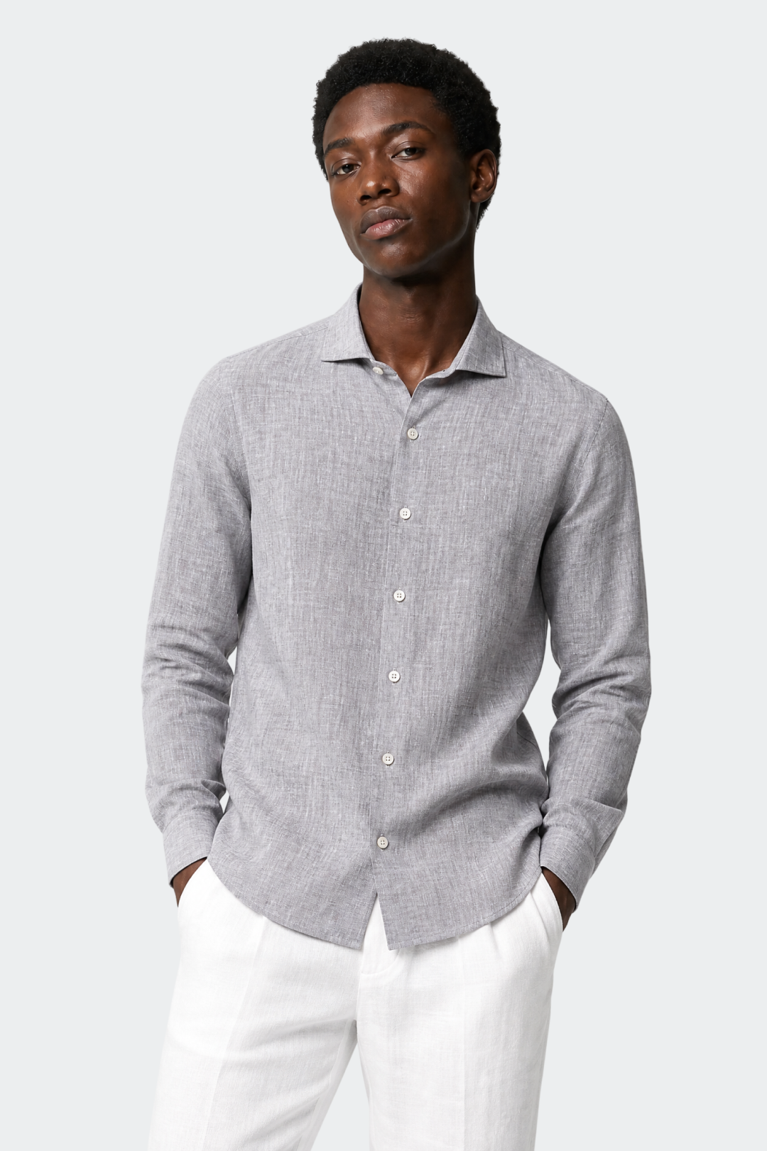 Mens Linen Shirt Spread Collar Relaxed Fit Five Color