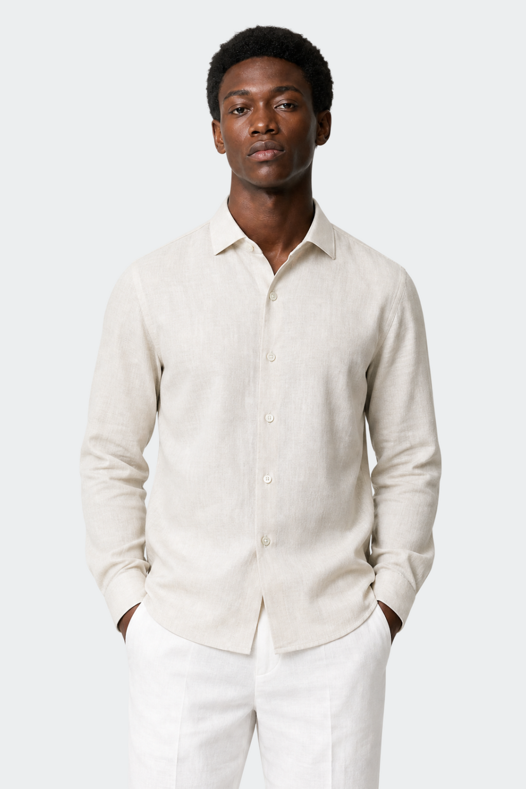 Mens Linen Shirt Spread Collar Relaxed Fit Five Color