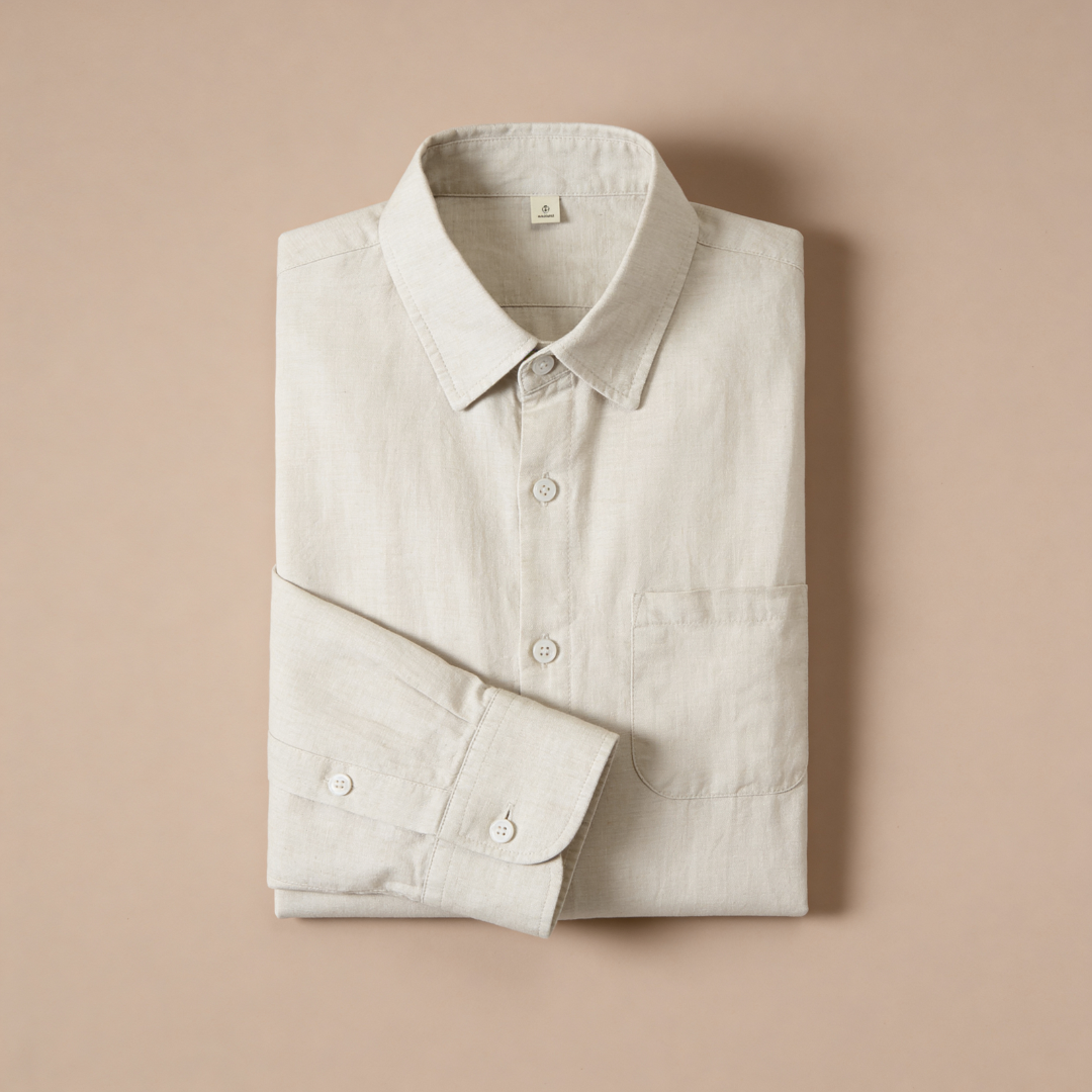 Mens Linen Shirt Long Sleeve Chest Pocket Five Color