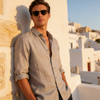Mens Linen Shirt Long Sleeve Chest Pocket Five Color
