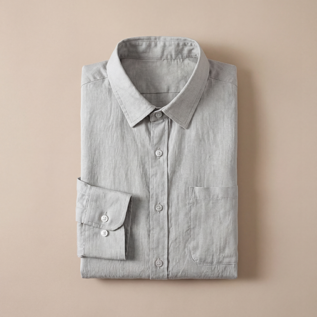 Mens Linen Shirt Long Sleeve Chest Pocket Five Color