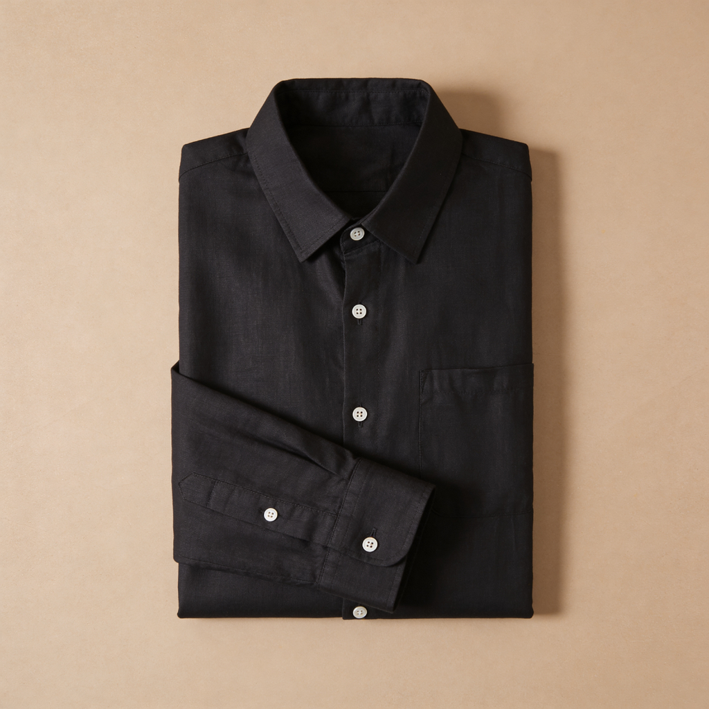 Mens Linen Shirt Long Sleeve Chest Pocket Five Color