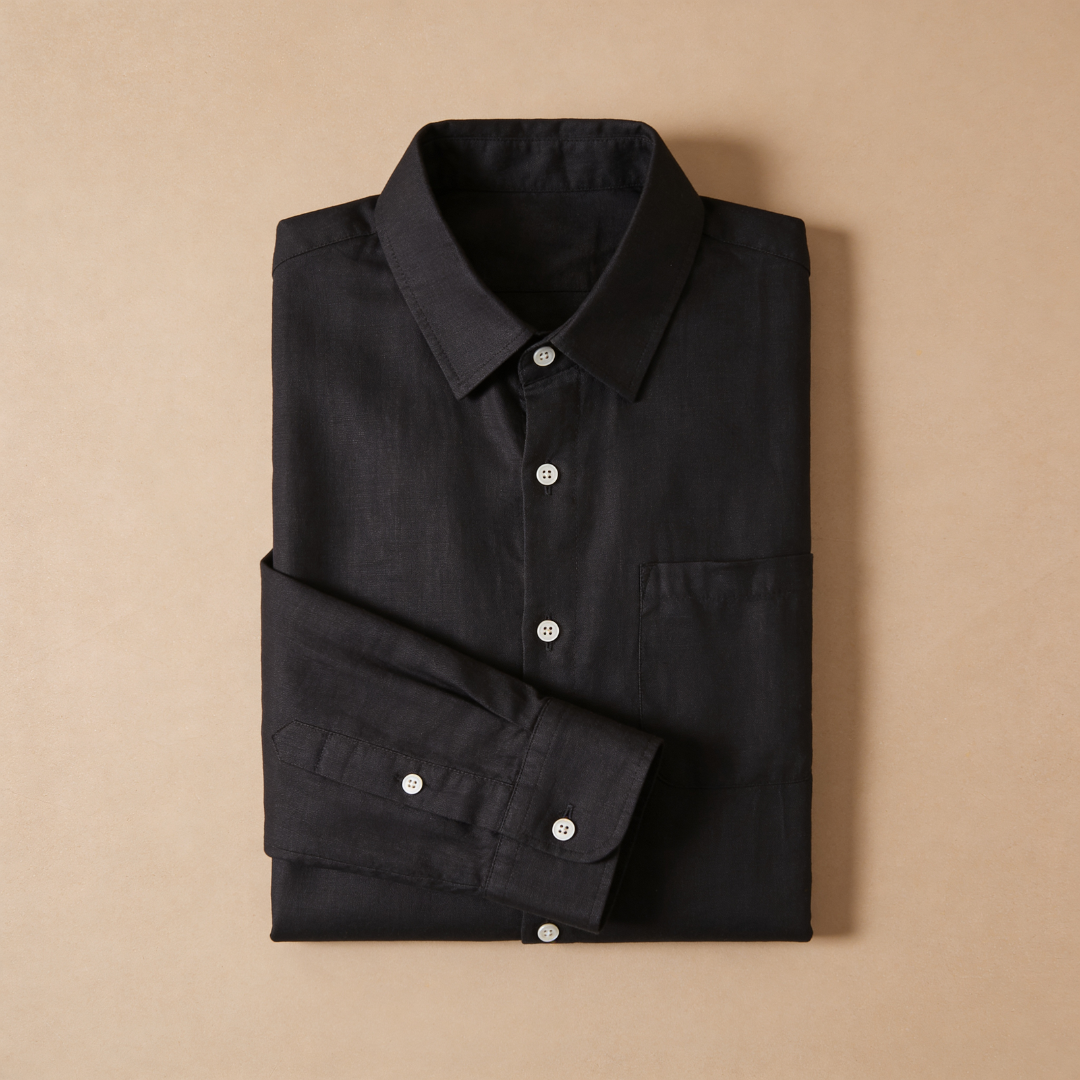 Mens Linen Shirt Long Sleeve Chest Pocket Five Color