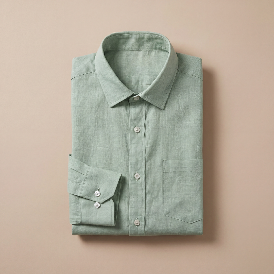 Mens Linen Shirt Long Sleeve Chest Pocket Five Color