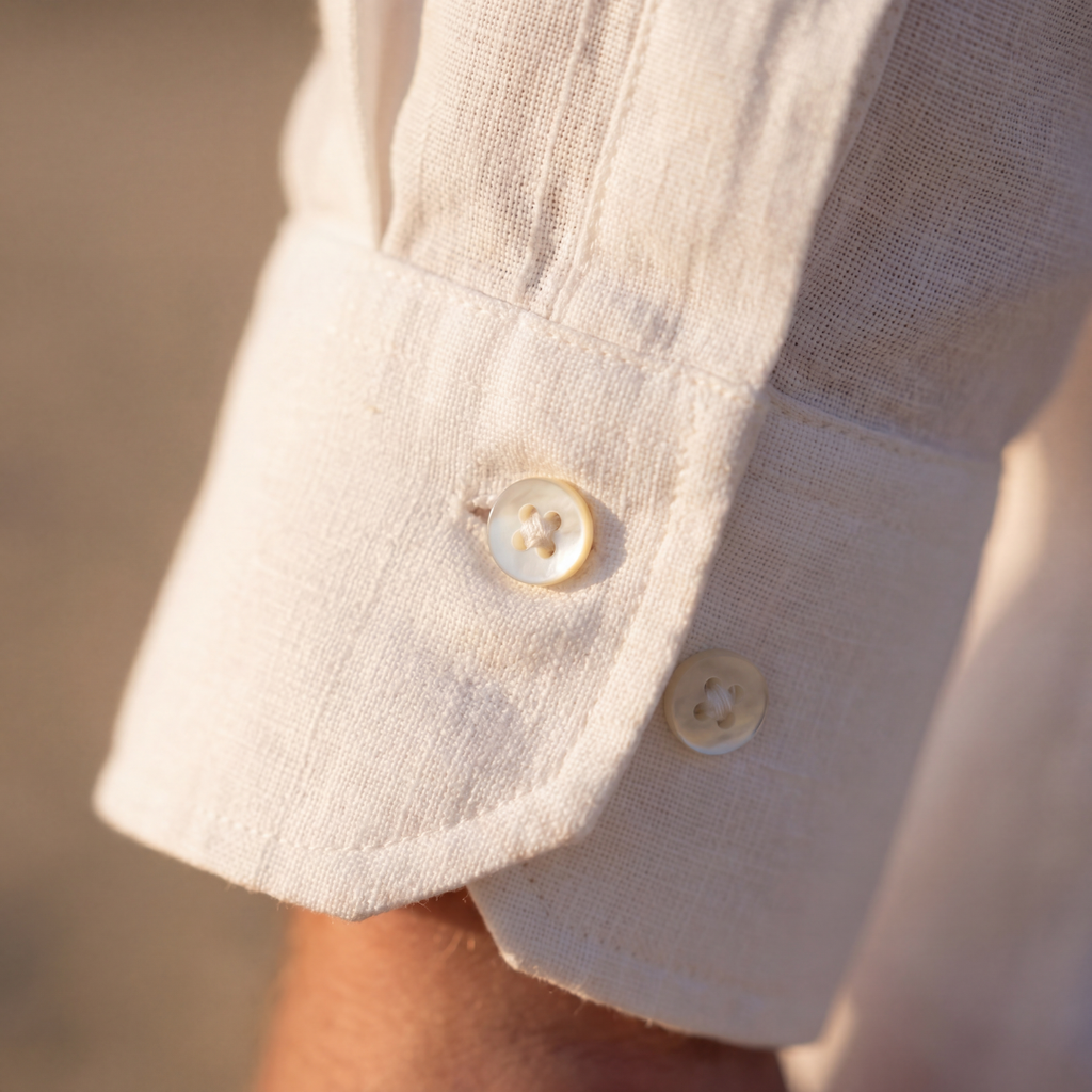 Mens Linen Shirt Long Sleeve Chest Pocket Five Color