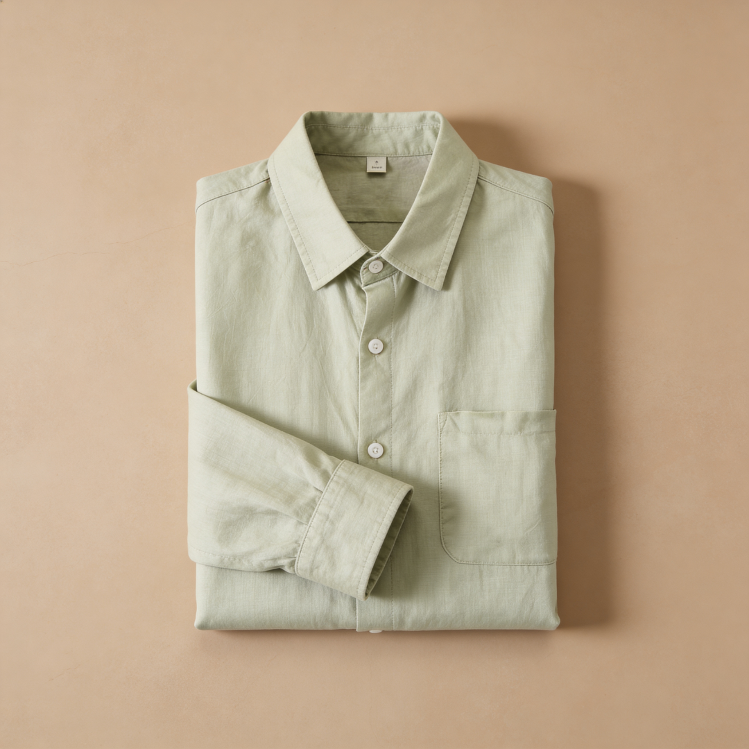 Mens Linen Shirt Long Sleeve Chest Pocket Five Color