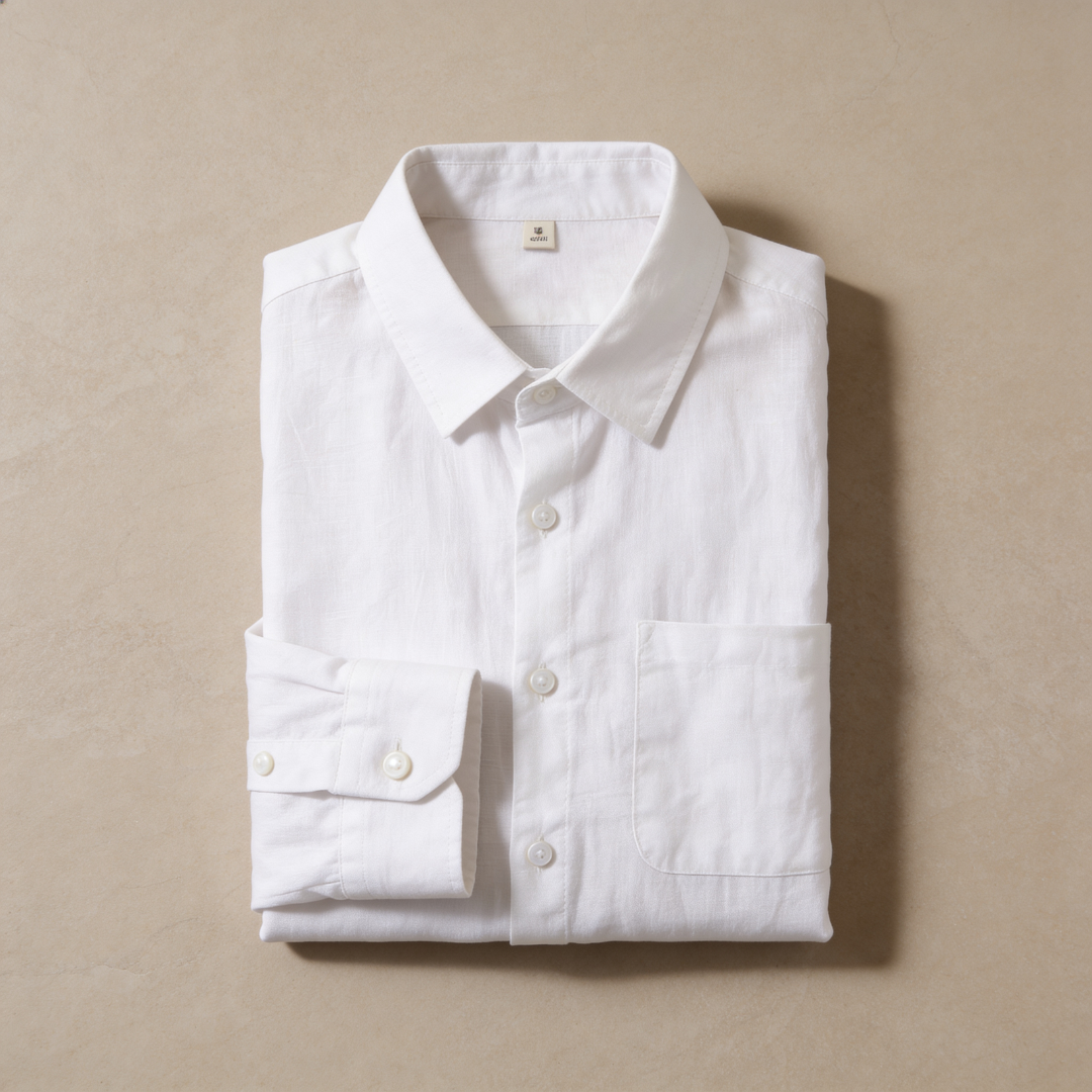 Mens Linen Shirt Long Sleeve Chest Pocket Five Color