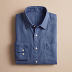Mens Linen Shirt Long Sleeve Chest Pocket Five Color