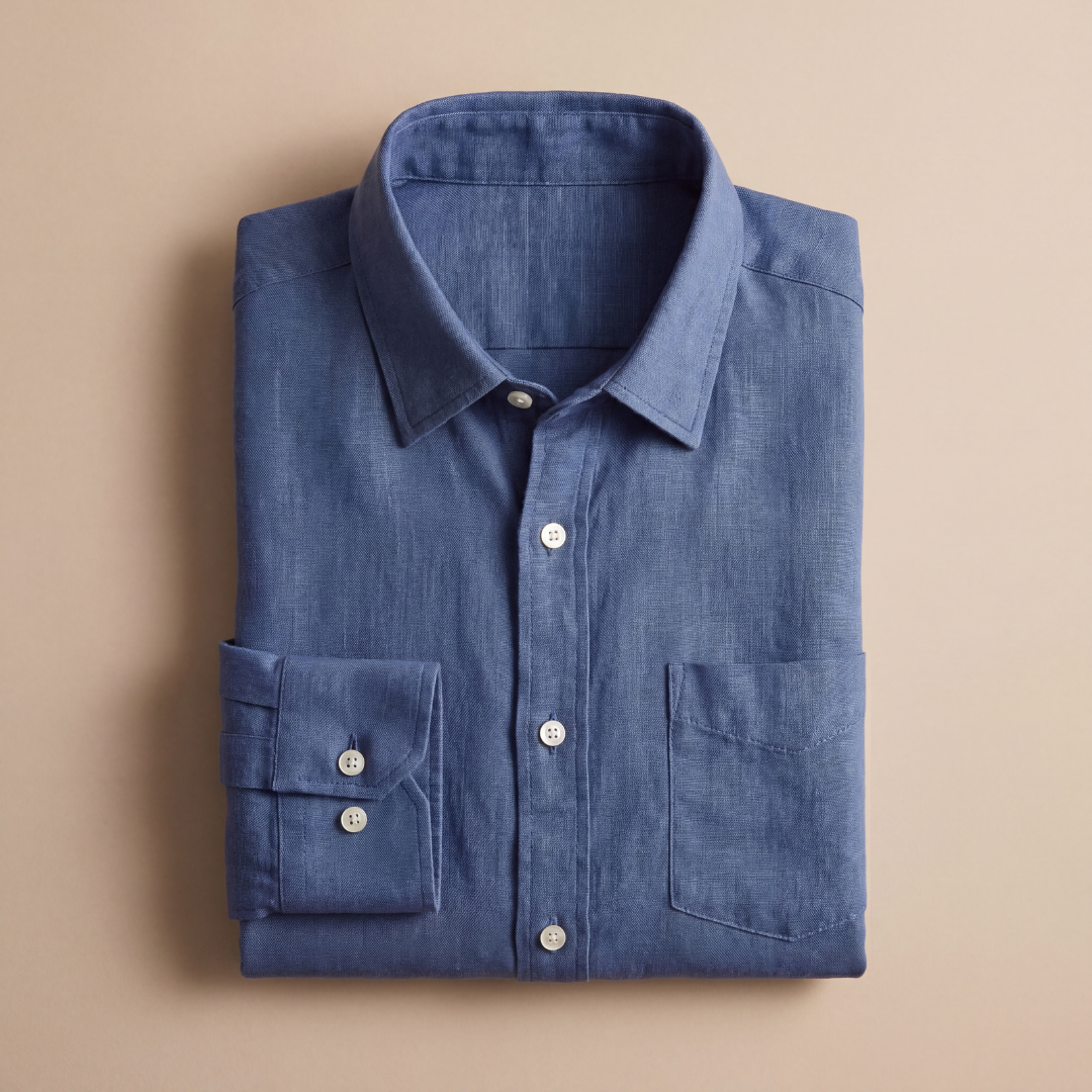 Mens Linen Shirt Long Sleeve Chest Pocket Five Color
