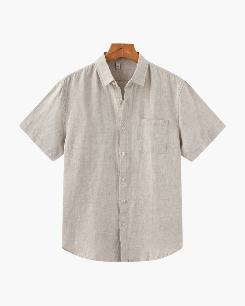 Mens Linen Shirt Short Sleeve Summer Five Color