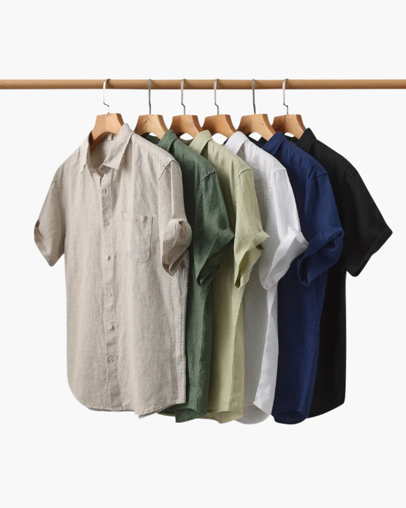 Mens Linen Shirt Short Sleeve Summer Five Color