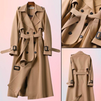 Women's Long Coat Double Breasted Trench Belted Elegant