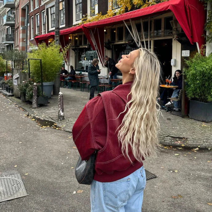 Oversized Faux Leather Jacket Red Biker Statement