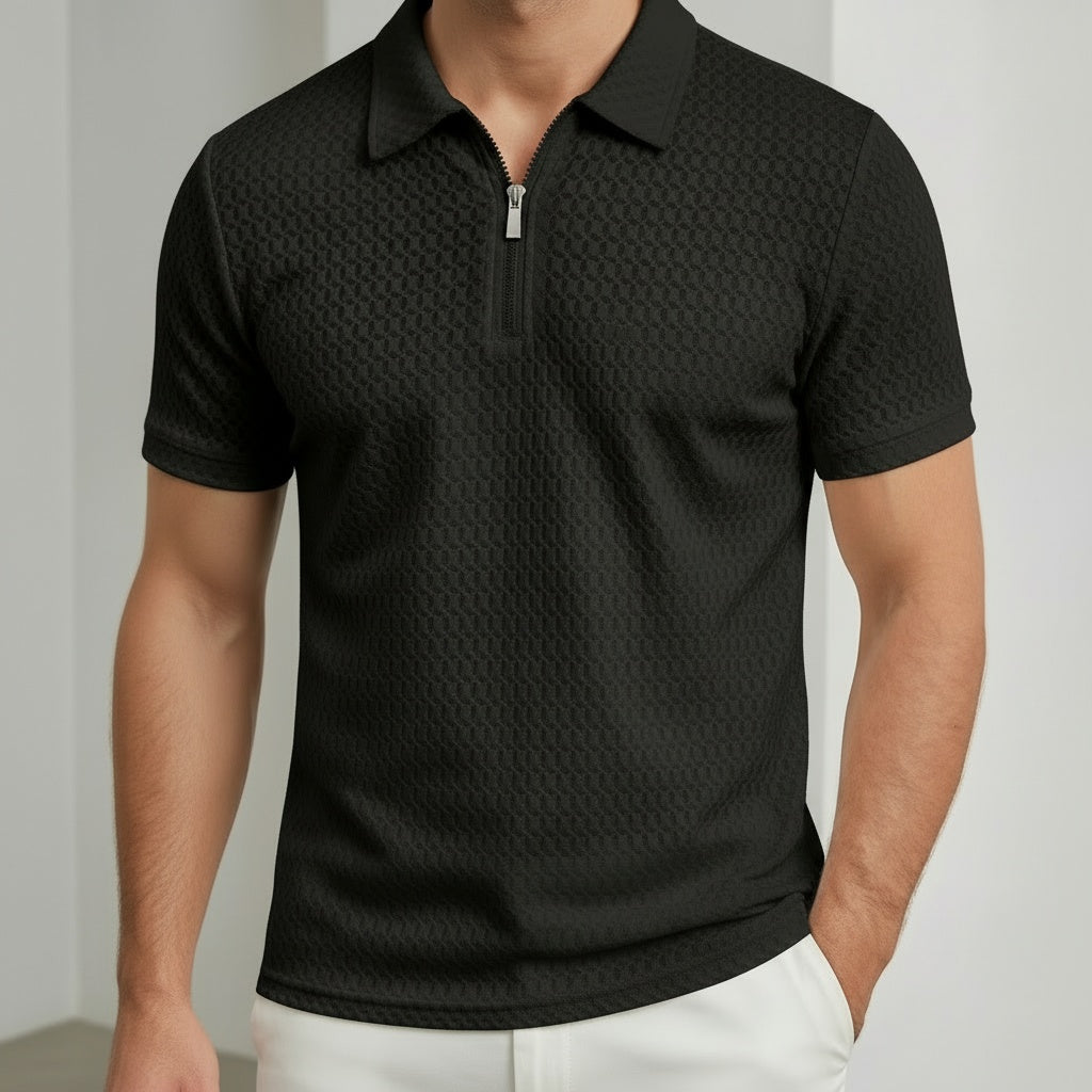 Mens Polo Zip Closure Short Sleeve Textured Five Color
