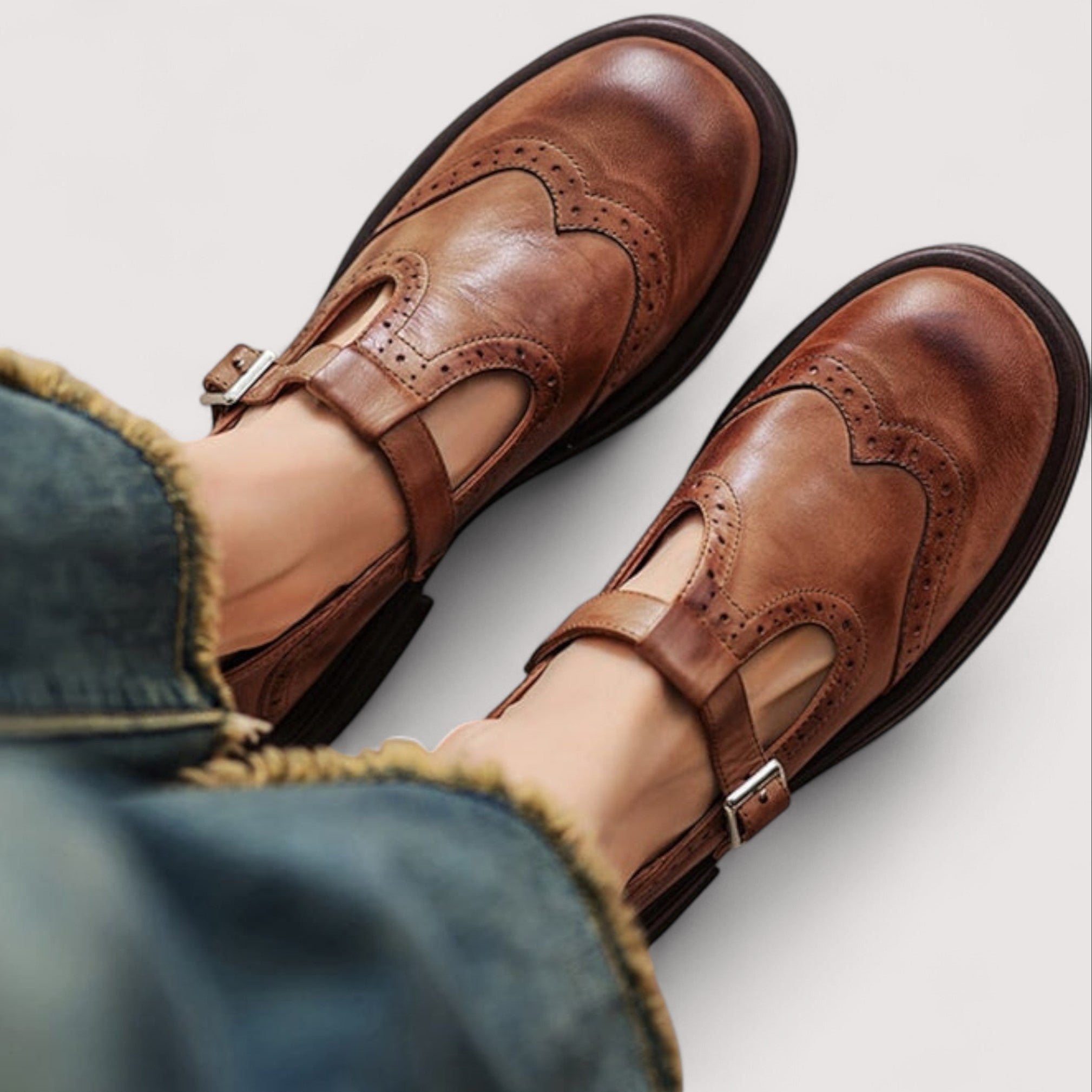 Leather Mary Jane Shoes Buckle Cushioned Sole