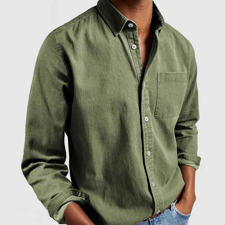 Mens Linen Shirt Long Sleeve Regular Fit Five Color