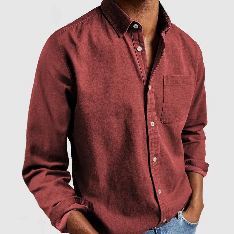 Mens Linen Shirt Long Sleeve Regular Fit Five Color