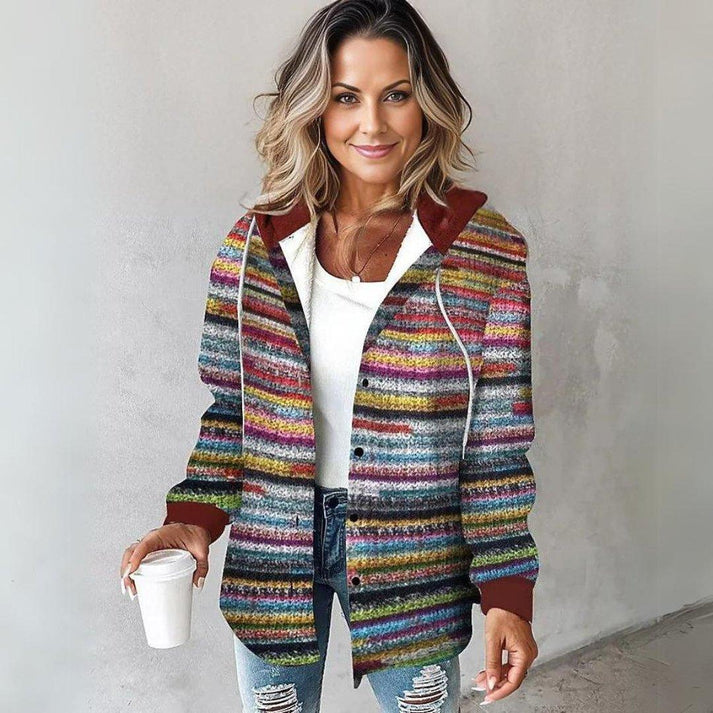 Women's Striped Cardigan Colourful Knit Open Front Casual