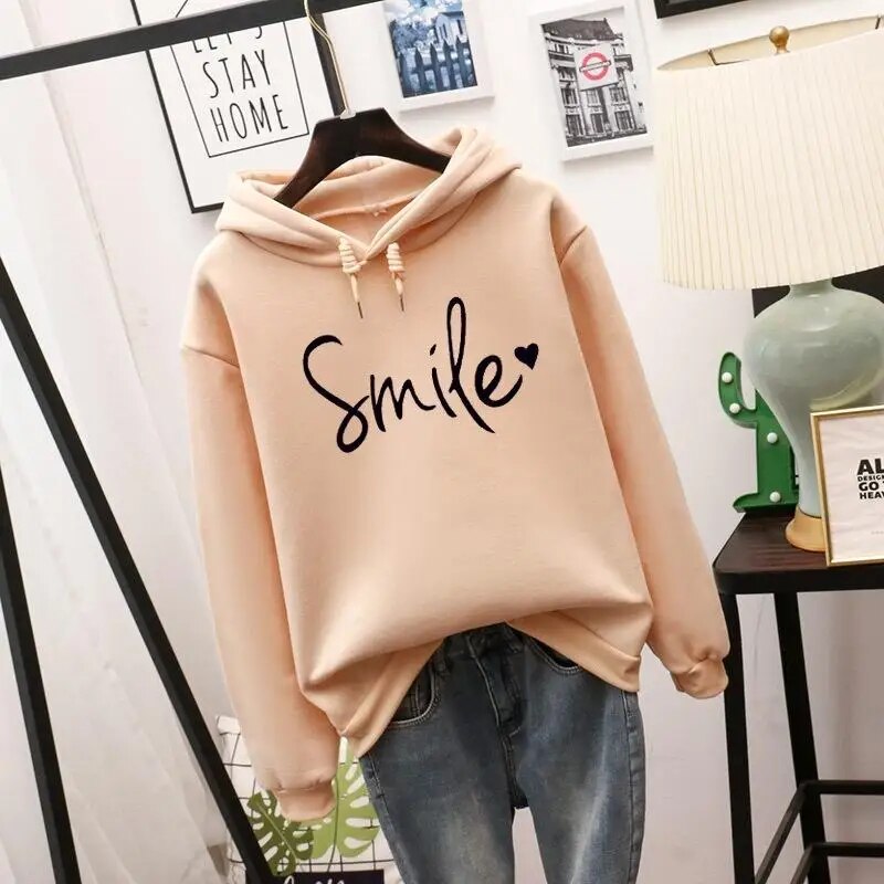 Women's Smile Graphic Hoodie Loose Fit Soft Casual Pullover