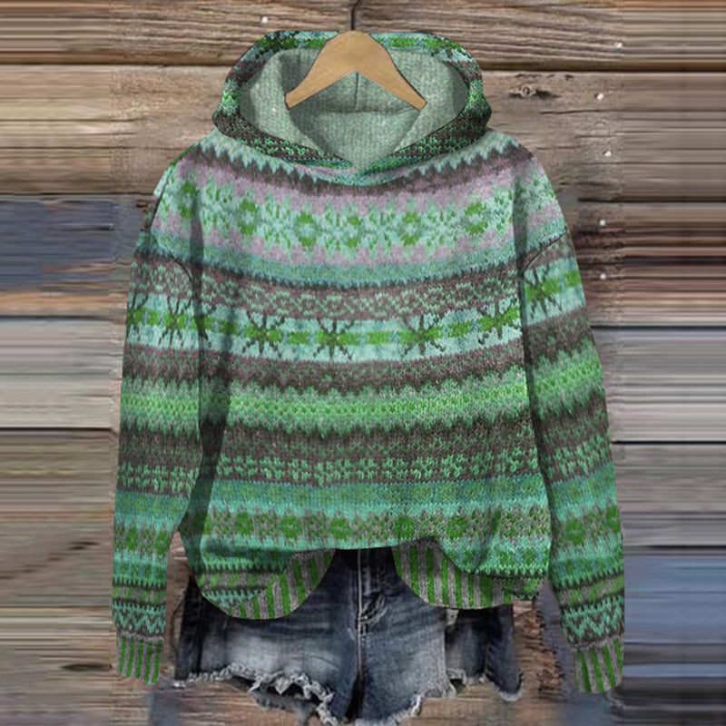 Women's Nordic Knit Hooded Sweater Fair Isle Pattern Winter