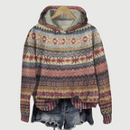 Women's Nordic Knit Hooded Sweater Fair Isle Pattern Winter