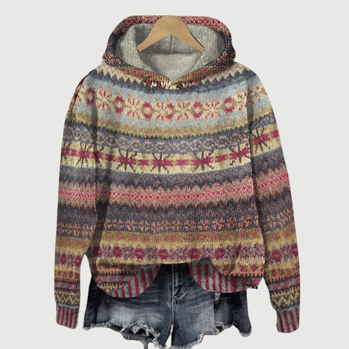 Women's Nordic Knit Hooded Sweater Fair Isle Pattern Winter