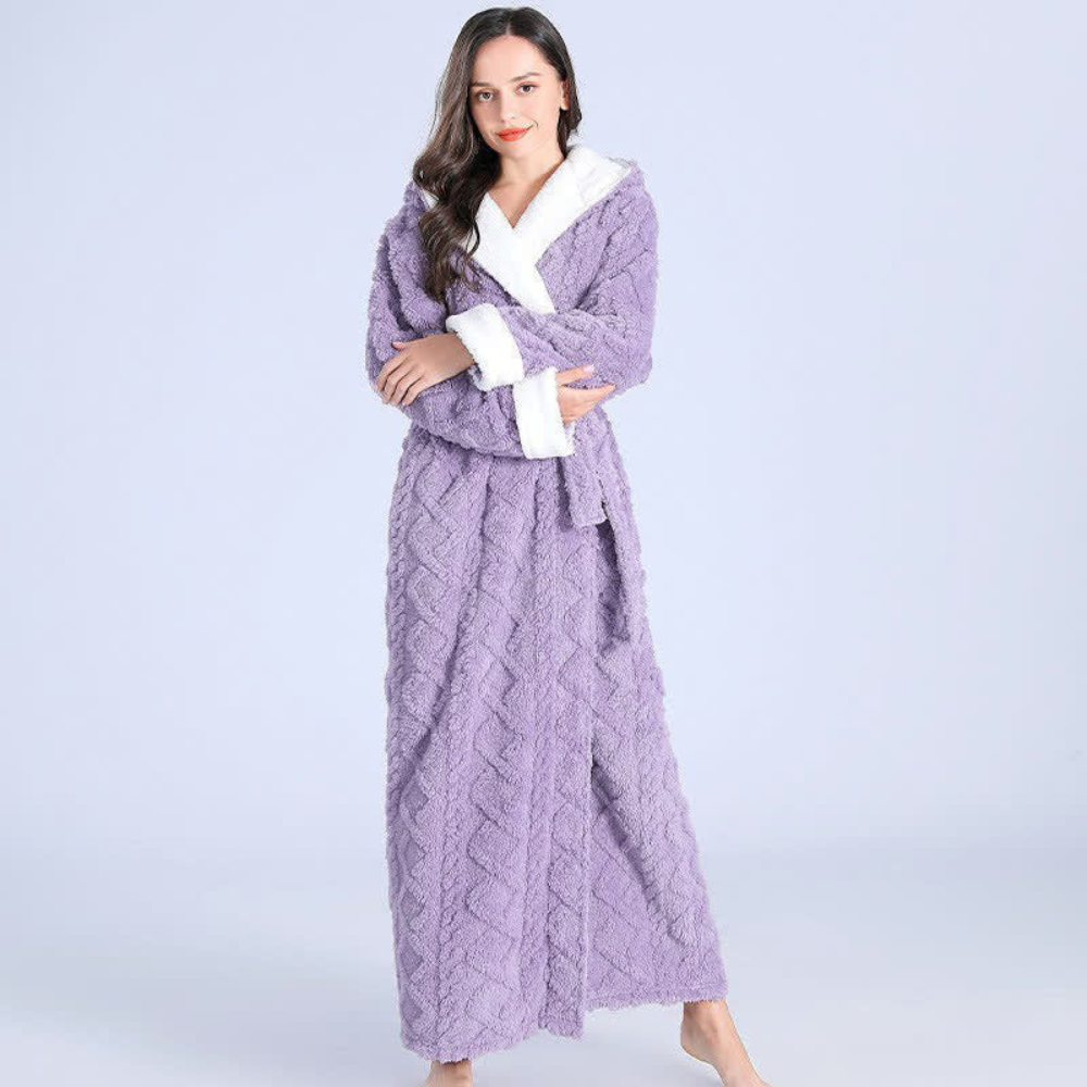 Hooded Robe Full Length Flannel Coral Fleece Winter Women's