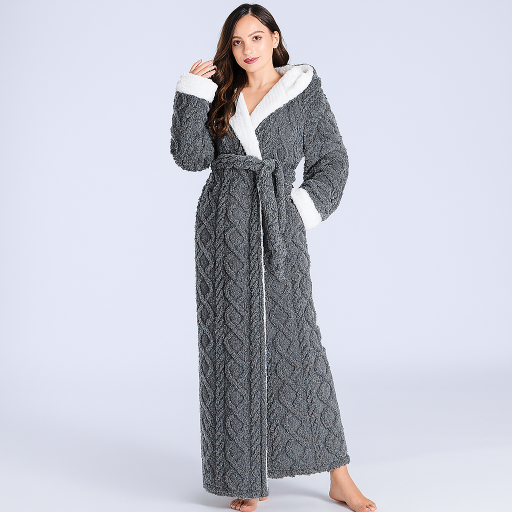 Hooded Robe Full Length Flannel Coral Fleece Winter Women's